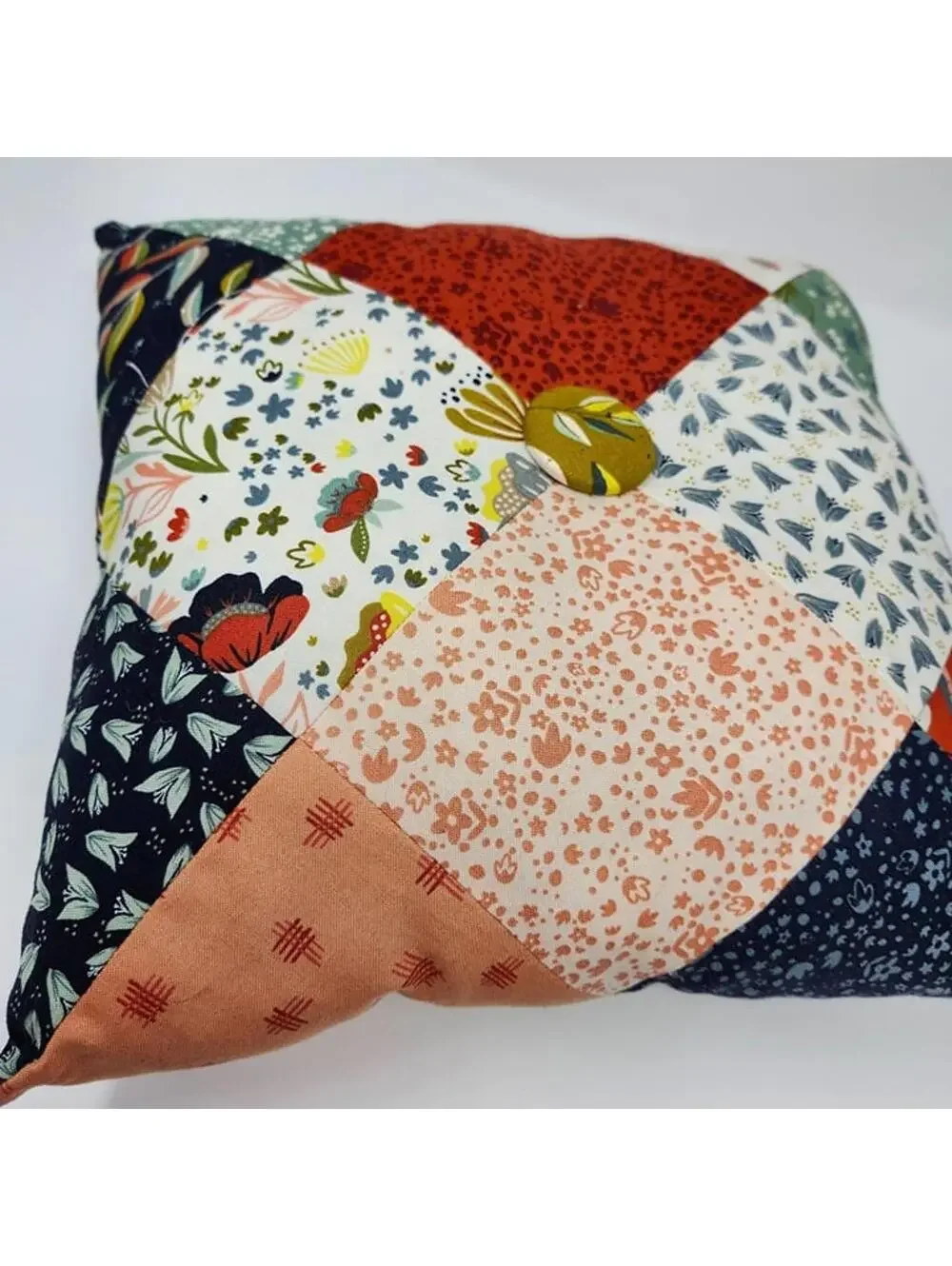 Handmade Patchwork Throw Pillow 12x12 Cottage Floral Accent